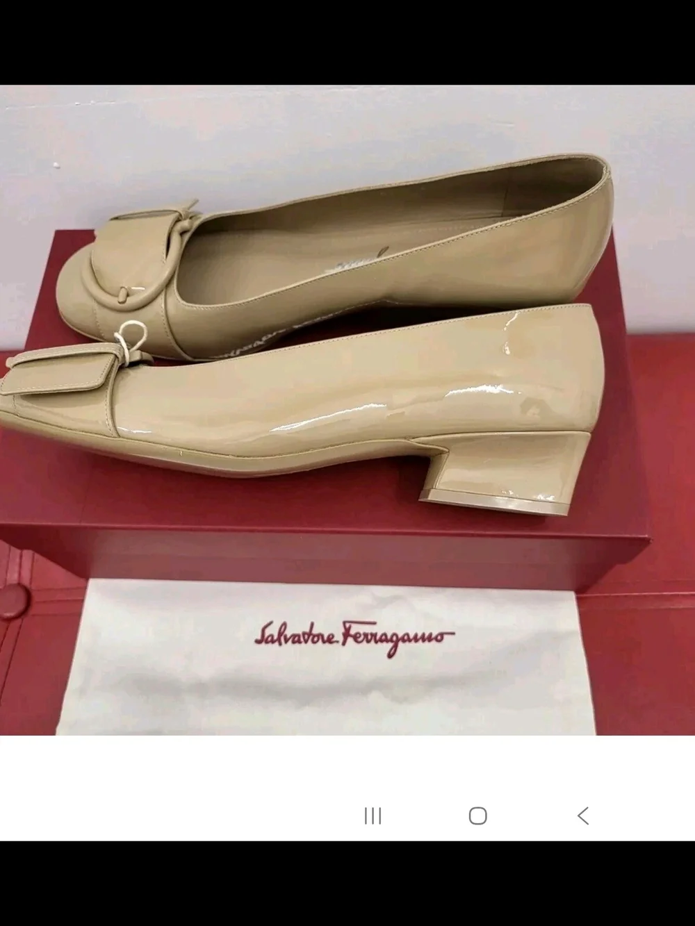 Salvatore Ferragamo Beige Bessie Gancini Pump Shoes Size 7.5C and Size 10B NWB